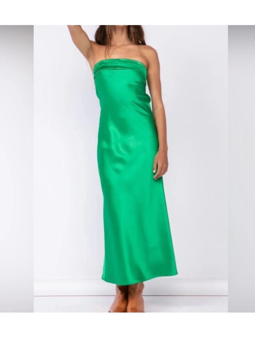 Isabelle’s Cabinet Green Satin Maxi Dress